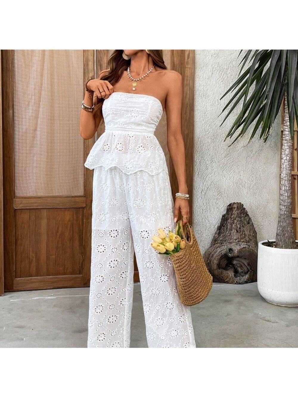 White Boho Women's Two Pieces